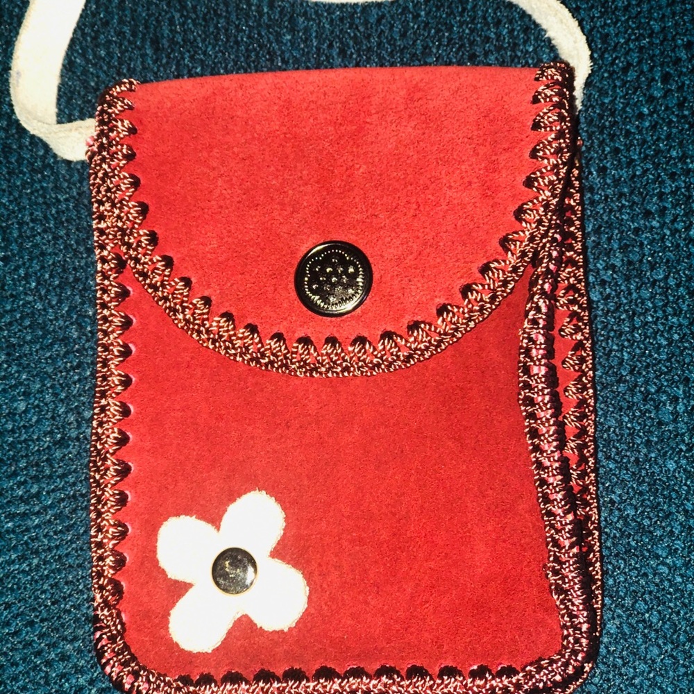 Red, suede & leather satchel - bohemian. BOHO
